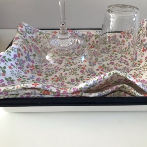 French Linen Kitchen Cloth (Violet Flower)