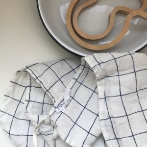 French Linen Kitchen Cloth (White + Navy Checks)