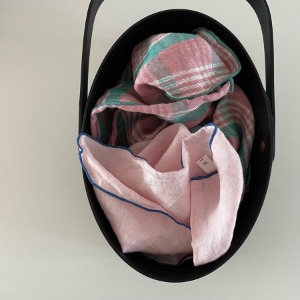 Pink + Cobalt Blue Edged Linen Kitchen Cloth (3 Types)